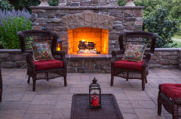 Outdoor Fireplace and Cambridge Stone Terrace