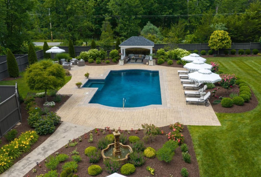 Complete residential landscape maintenance for a pool property in Morris County, NJ