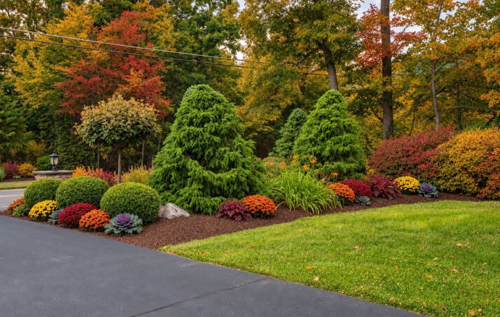 Established Residential Landscape in Autumn